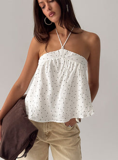 Moonlit Top White Polka