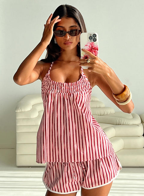 front view of model wearing Princess Polly Your Everything Top Pink Stripe Sleeveless Scoop Neck 