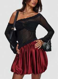   front view of model wearing Princess Polly Rubee Bubble Hem Mini Skirt Red Mini Skirts Skirts 