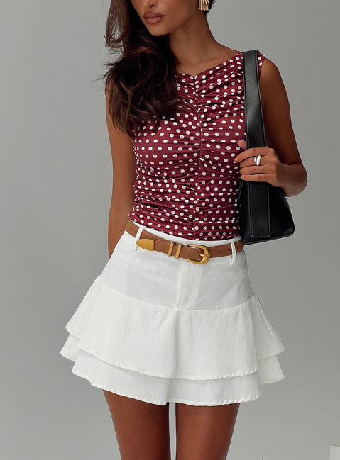   side view of model wearing Princess Polly Boderek Mini Skirt White Mini Skirts Skirts 