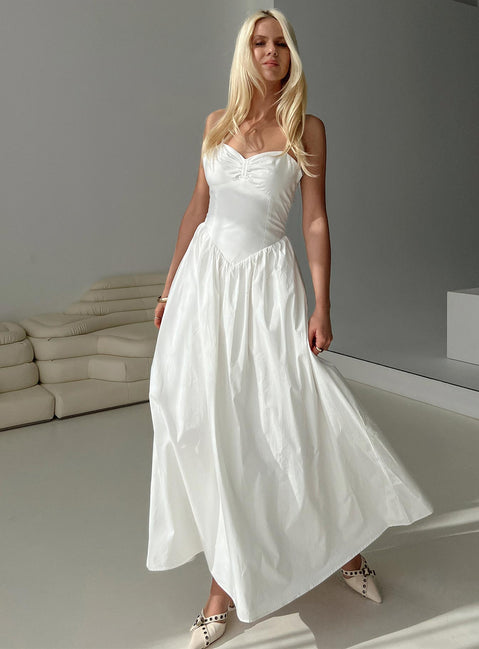 front view of model wearing Princess Polly Ceremonious Maxi Dress White Sweetheart Neckline 
