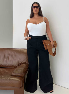 front view of model wearing Princess Polly Goldie High Rise Wide Leg Jeans True Black Curve High Rise Jeans Jeans 