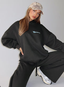 back view of model wearing Princess Polly Princess Polly Stargirl Hoodie Charcoal Longline Jumpers Jumpers 