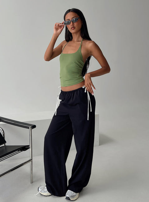 front view of model wearing Princess Polly Sweet As Sugar Bow Pants Black / White Pants 