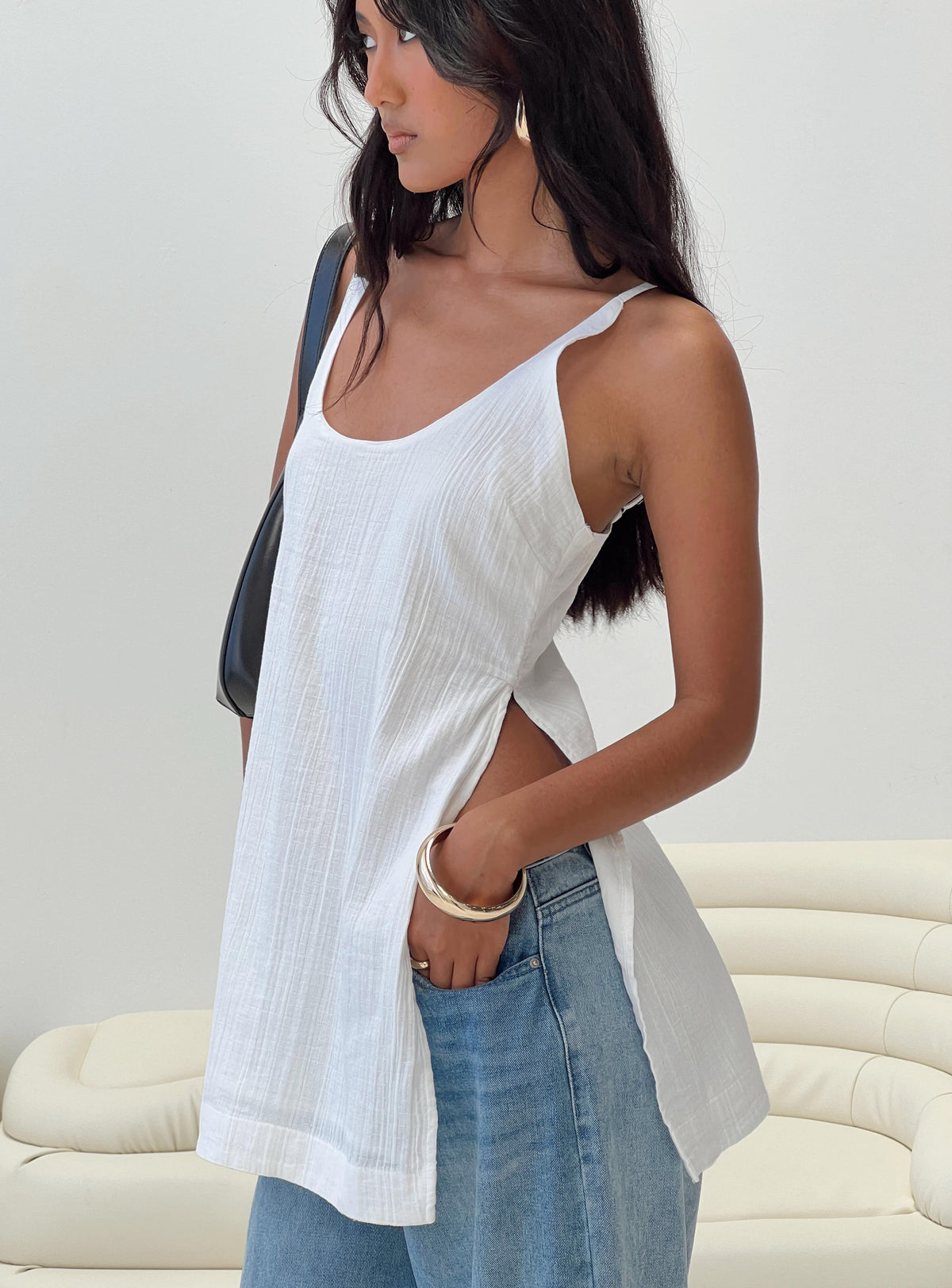 product Princess Polly Sleeveless Crew Neck  Zanzibar Top White