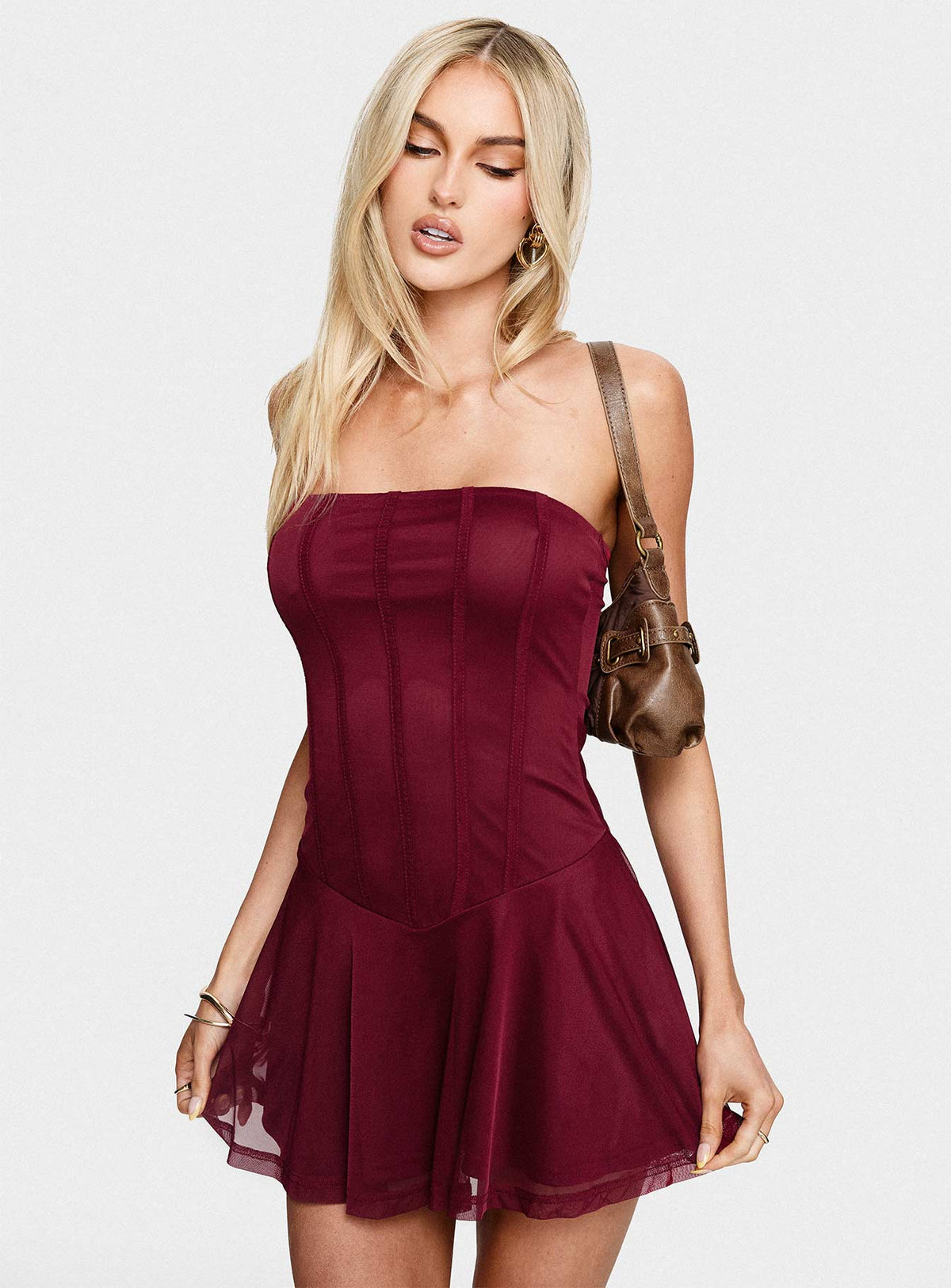 Kristyna Strapless Playsuit Burgundy