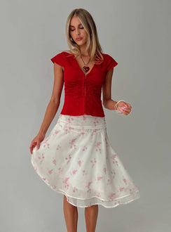   front view of model wearing Princess Polly Charisse Asymmetrical Midi Skirt Floral Skirts 