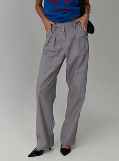 back view of model wearing Princess Polly Expertise Low Rise Pleat Pant Grey High Rise Pants Pants 