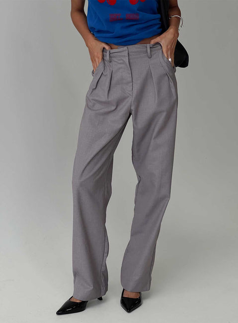 back view of model wearing Princess Polly Expertise Low Rise Pleat Pant Grey High Rise Pants Pants 
