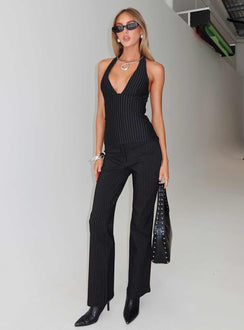 front view of model wearing Princess Polly Reide Pants Black Pinstripe High Rise Pants Pants 