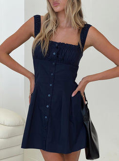front view of model wearing Princess Polly Wait For You Mini Dress Navy Square Neck 