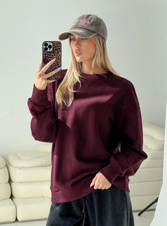 product Princess Polly All Day Crewneck Sweatshirt Wine Longline Jumpers Jumpers 