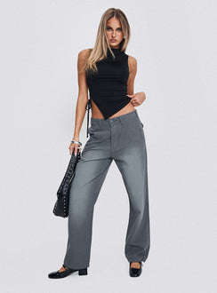 back view of model wearing Princess Polly Workwear Pant Petrol High Rise Pants Pants 