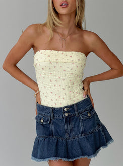 front view of model wearing Princess Polly Majorette Strapless Bodysuit Cream Sleeveless Bodysuit 