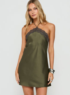 Zinniah Arrowneck Satin Mini Dress Khaki