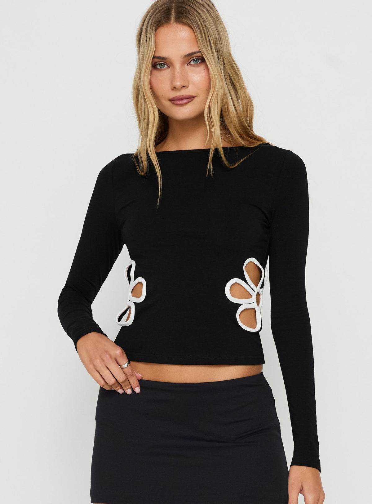Emelina Cut Out Long Sleeve Top Black