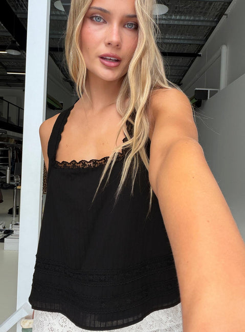 Alanah Lace Trim Top Black