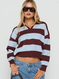 Novara Knit Cropped Rugby Jersey Blue / Burgundy Stripe