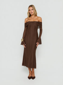 Perdita Long Sleeve Lace Maxi Dress Dark Brown