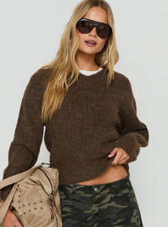 Zoelina Knit V Neck Sweater Brown
