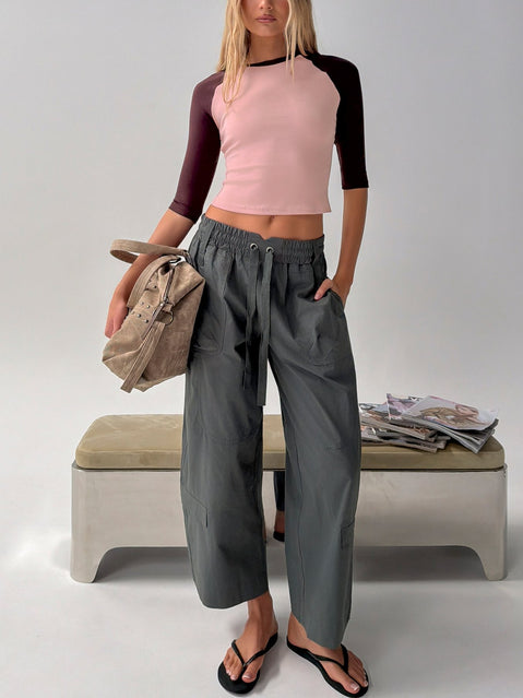 Featuring Fever Cargo Pant Charcoal womens-regular-pants with high-rise front view of model wearing Princess Polly