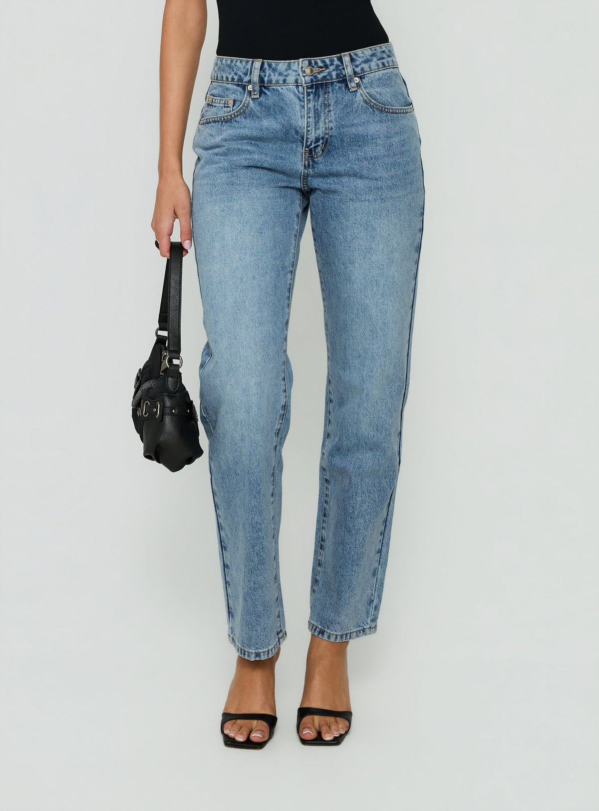 Showcasing Fedela Mid Rise Straight Jeans Light Vintage Blue in womens-jeans with mid-rise waist product Princess Polly