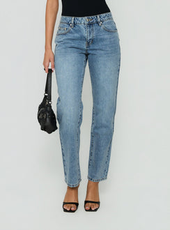 Showcasing Fedela Mid Rise Straight Jeans Light Vintage Blue in womens-jeans with mid-rise waist product Princess Polly