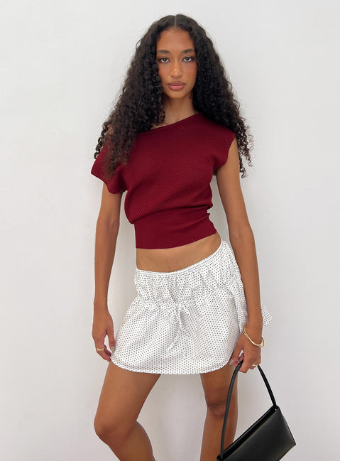 back view of model wearing Princess Polly Nomi Mini Skirt White Polka Dot Mini Skirts Skirts 