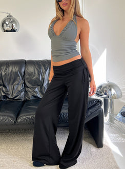 Showcasing the Daily Define Ruched Tie Side Pants Black Tall womens-regular-pants with high-rise front view of model wearing