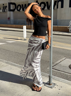   front view of model wearing Princess Polly Kiden Split Maxi Skirt Zebra Maxi Skirts Skirts 