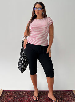 front view of model wearing Princess Polly Cayte Capris Black Curve High Rise Pants Pants 