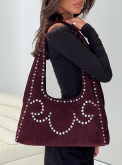 Lemoni Faux Suede Stud Bag Burgundy