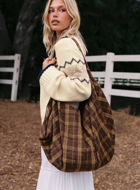 Sonora Oversized Tote Bag Brown Check