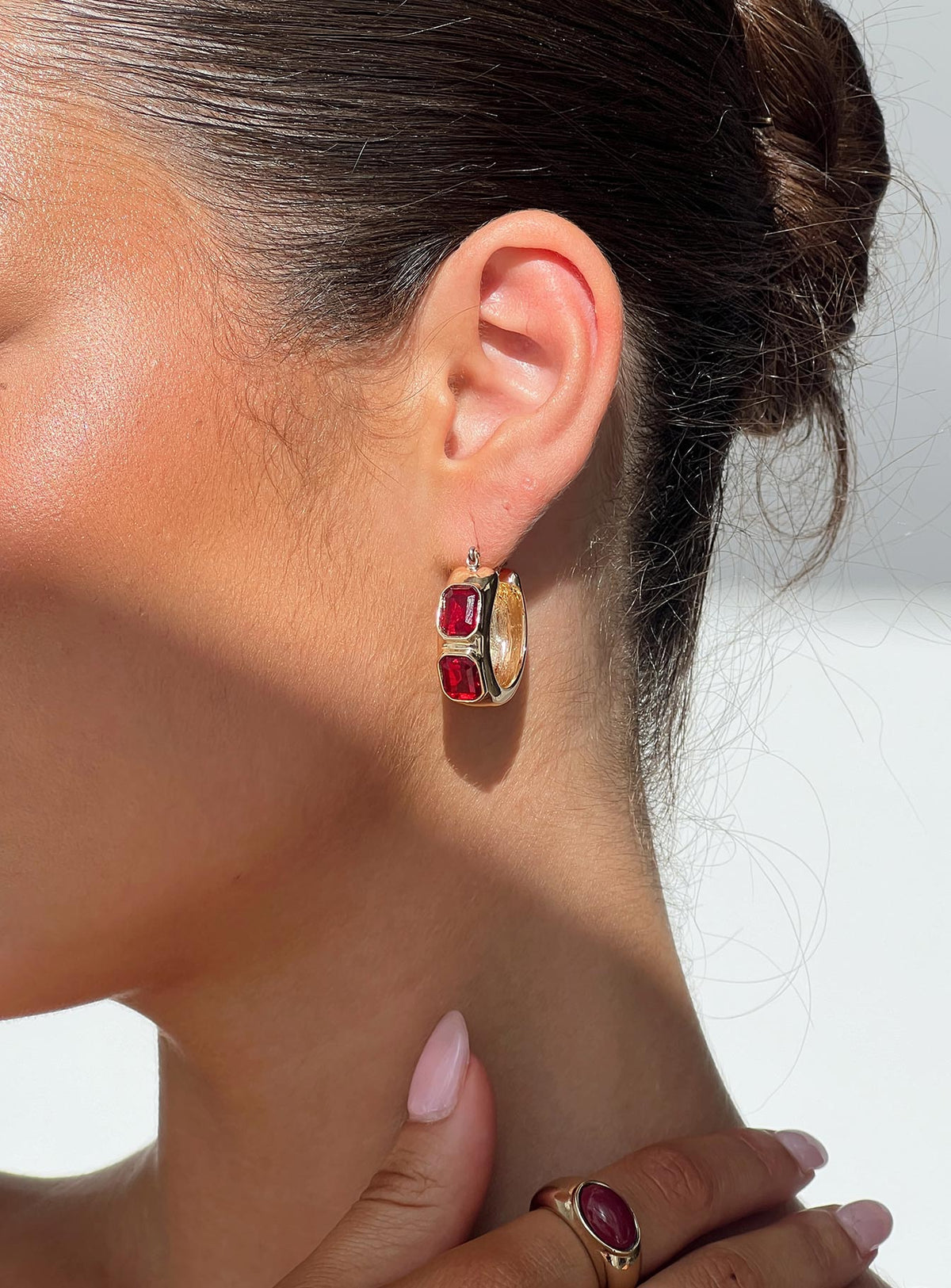 Gabrianna Hoop Earrings Gold / Red