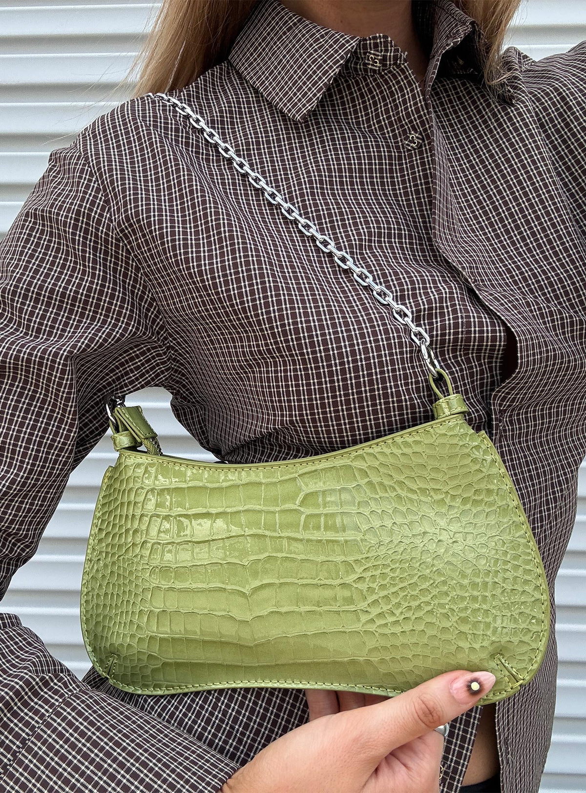 Gwynne Faux Leather Shoulder Bag Green