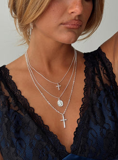 Broken Clocks Layered Necklace Silver