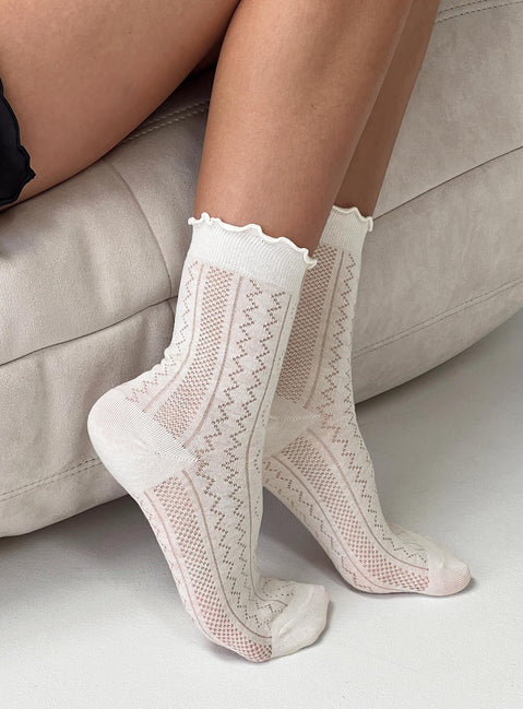 Pointelle socks Crew style, frill hem, good stretch