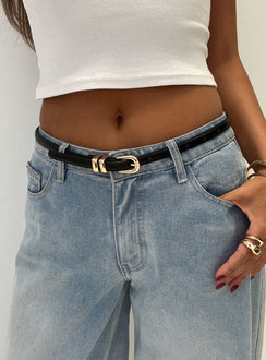 Antilles Faux Leather Micro Belt Black / Gold