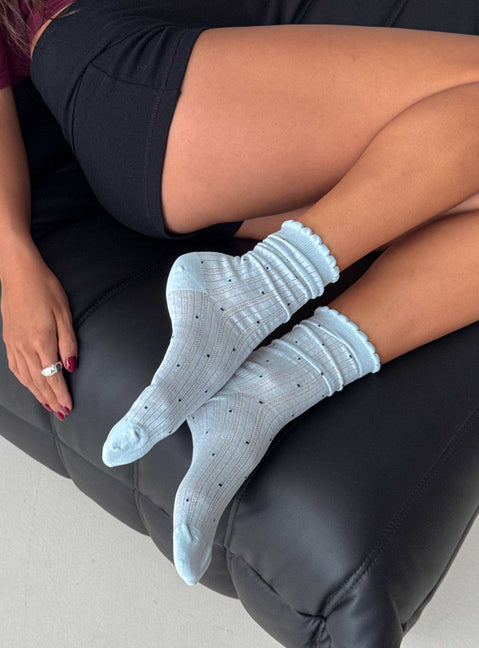 Rosee Ribbed Socks Blue Polka