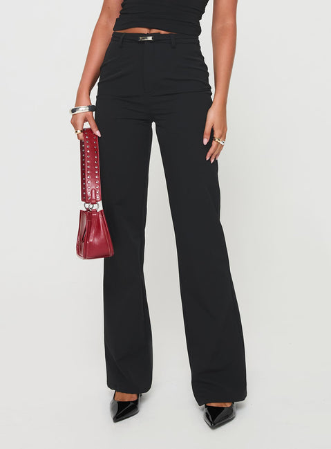 back view of model wearing Princess Polly Flounce Pants Black High Rise Pants Pants 