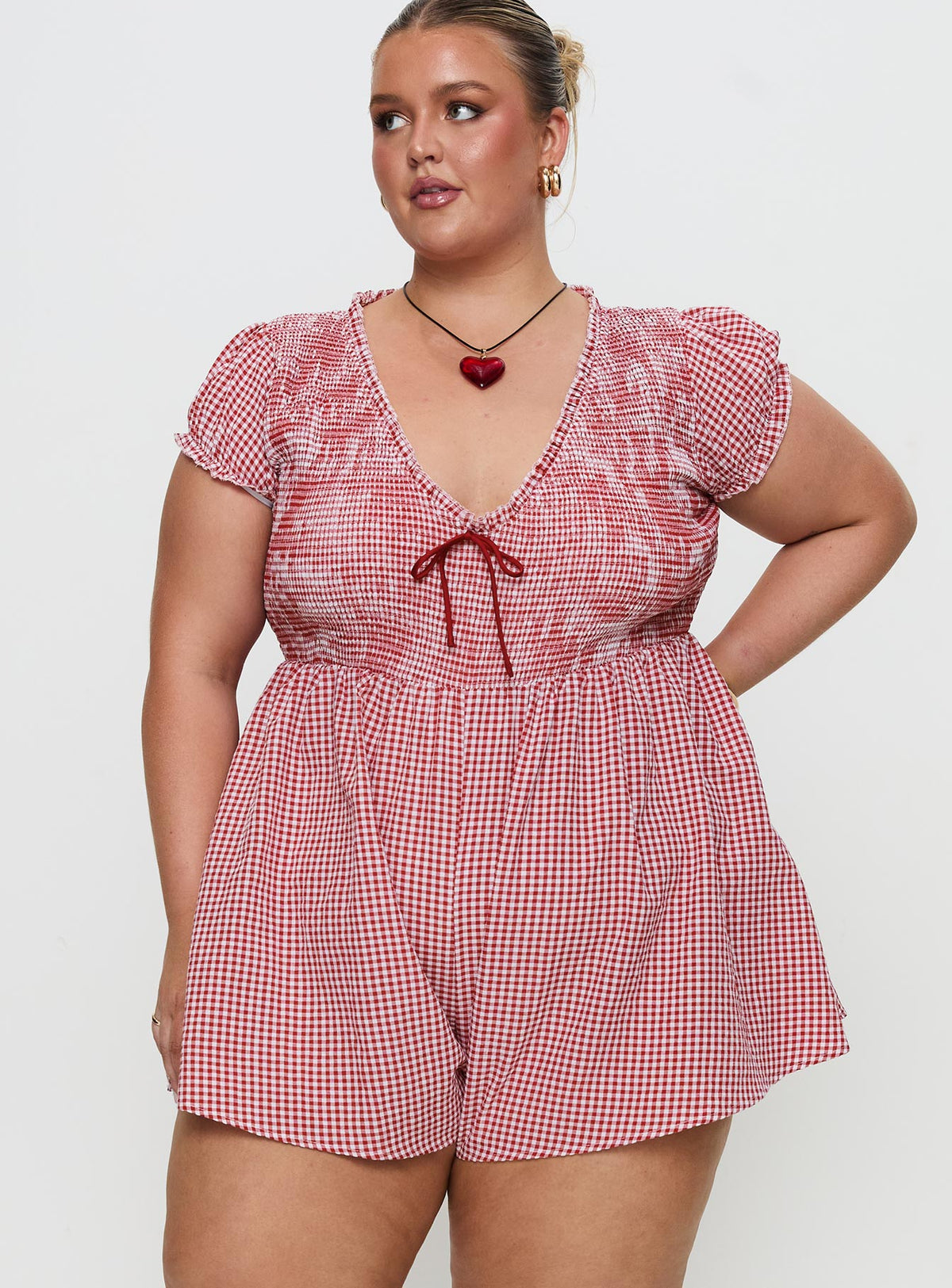 Wescott Gingham Playsuit Red / White Curve