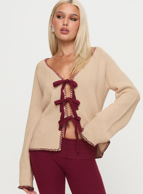 front view of model wearing Princess Polly Kiss Goodbye Knit Cardigan Multi regular Jumpers 