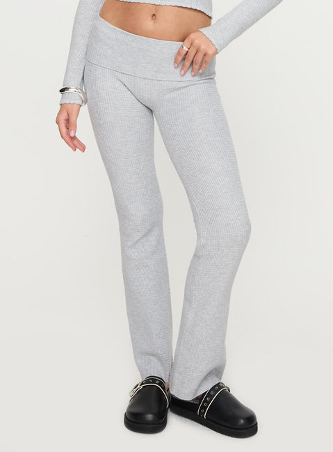 side view of model wearing Princess Polly Closed Eyes Flared Pant Grey Low Rise Pants Pants 
