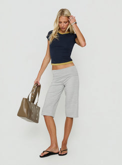Capture the Laroy Folded Capri Pant Grey Marle womens-regular-pants with high-rise front view of model wearing Princess Polly