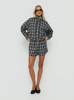 Lunna Elasticated Waist Shorts Blue Check