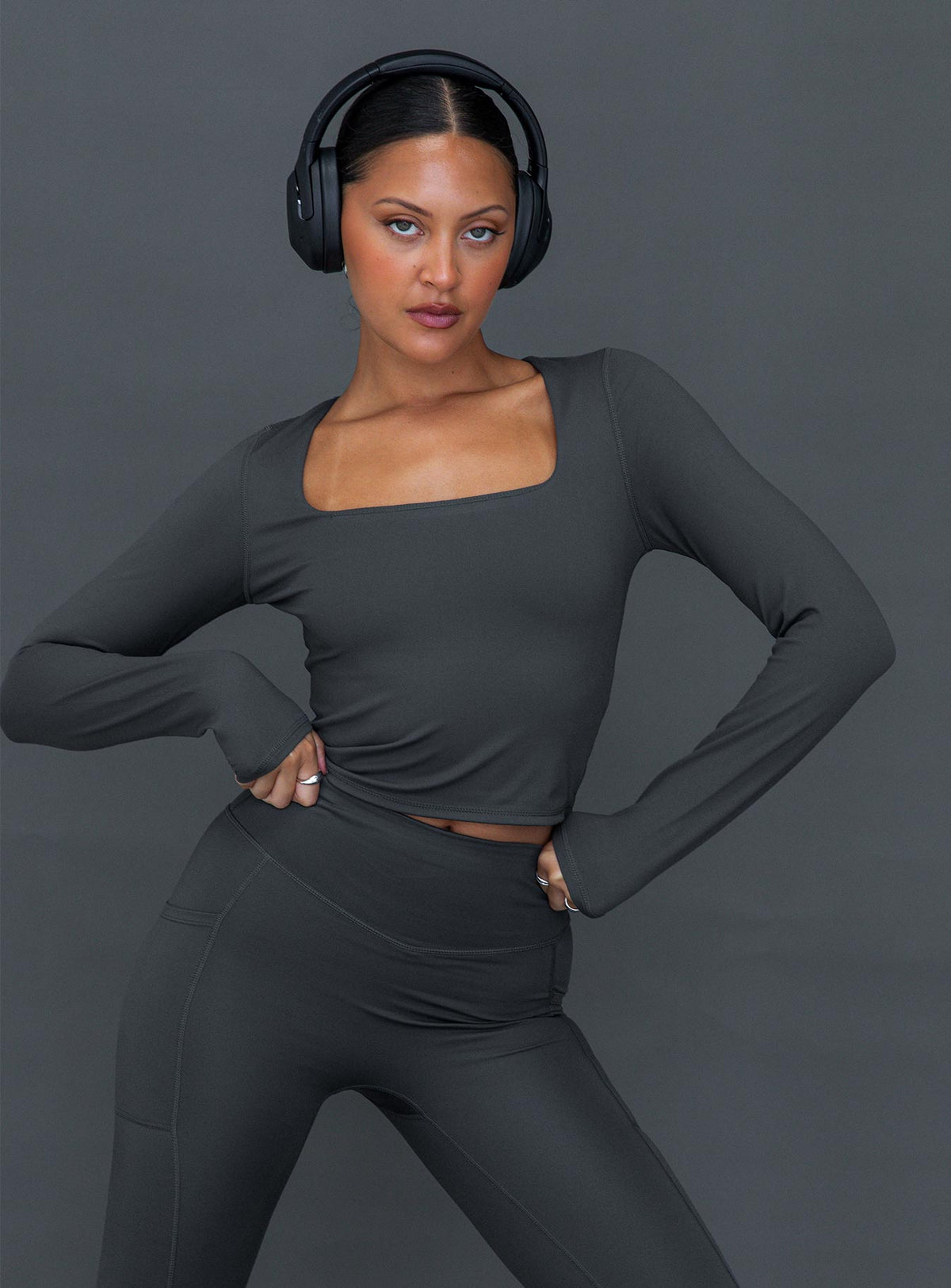 Grey long sleeve active top