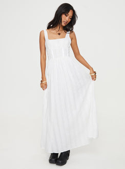 front view of model wearing Princess Polly Lorinda Maxi Dress White Lower Impact Square Neck 