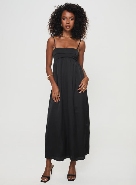 front view of model wearing Princess Polly Ortega Maxi Dress Black Square Neck 