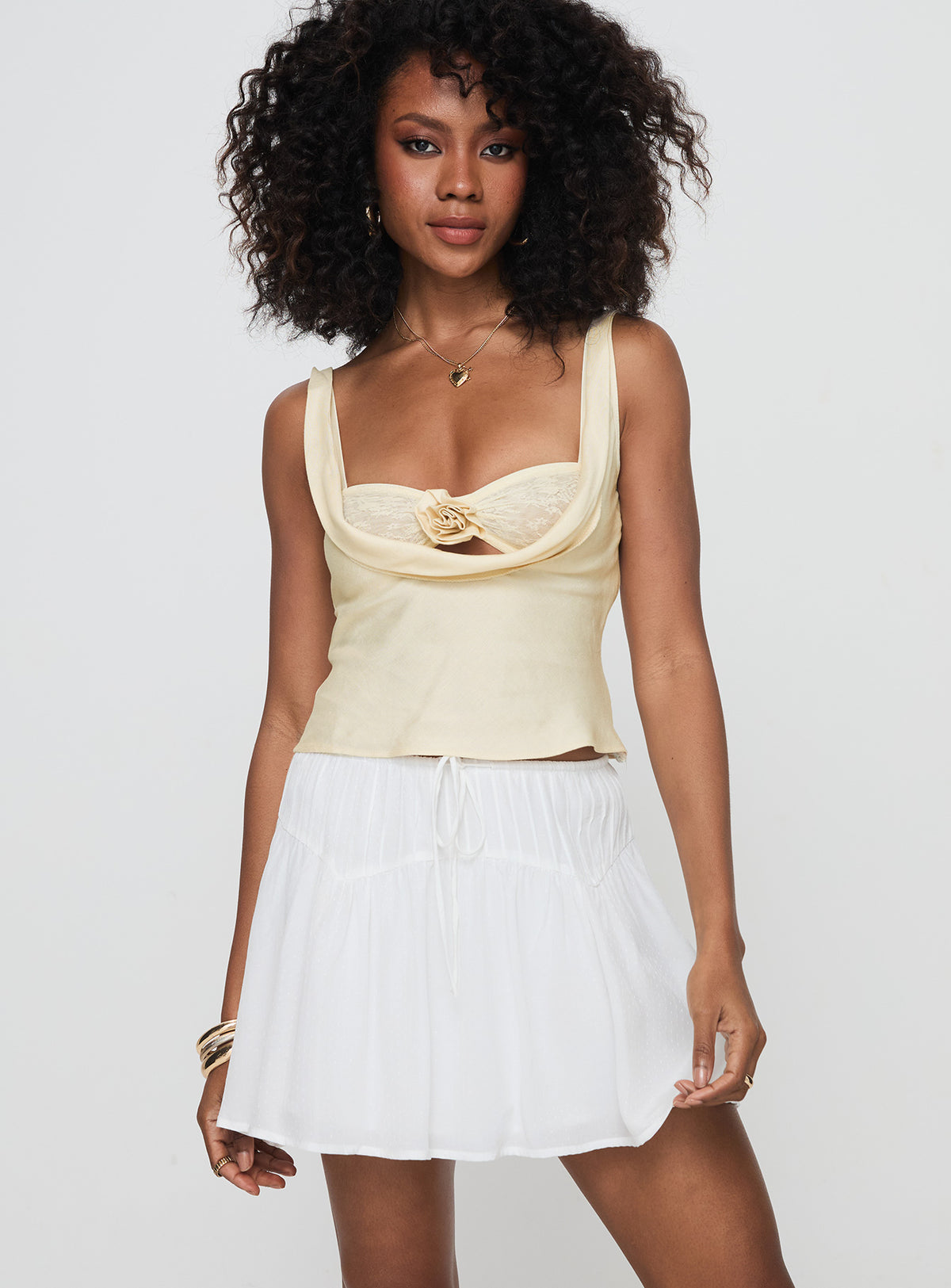   front view of model wearing Princess Polly Cherry On Top Mini Skirt White Mini Skirts Skirts 