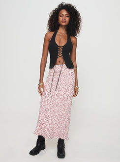   front view of model wearing Princess Polly Mariposa Maxi Skirt Beige Floral Maxi Skirts Skirts 